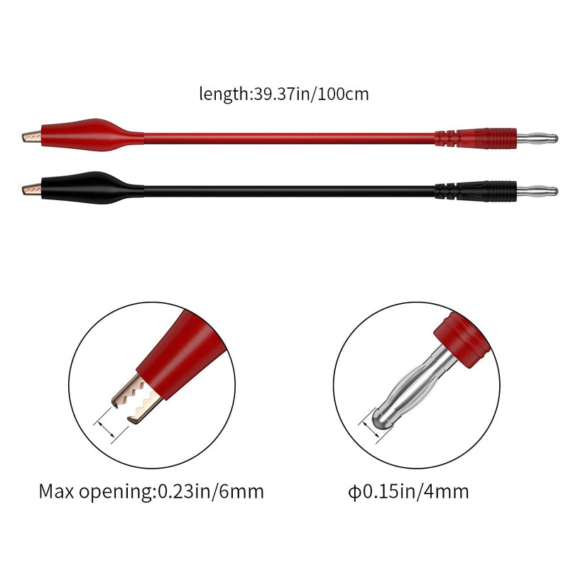 [Australia - AusPower] - 2pcs Banana Plug to Alligator Clip Test Lead Cable Line Wire, 4mm Banana Plug for Multi-Meter, Electrical Test Jumper Wire 100cm/3.3ft J.70056A B 