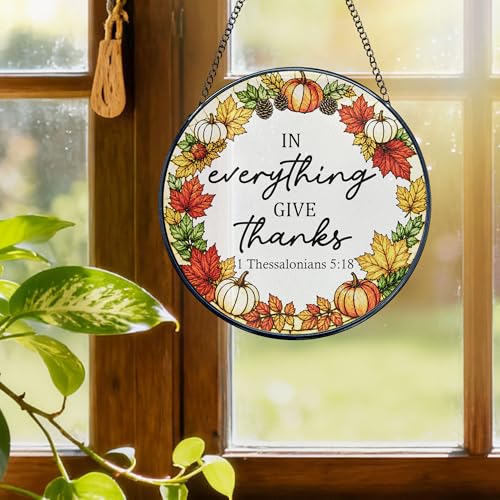 Christian Fall Stained Glass Window Hanging Suncatchers 7.9x7.9 Fall-10