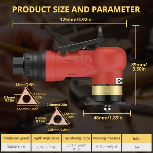 AMTOVL red pneumatic chamfering tool with 6 C-angle and 6 R-angle blades for deburring cutters