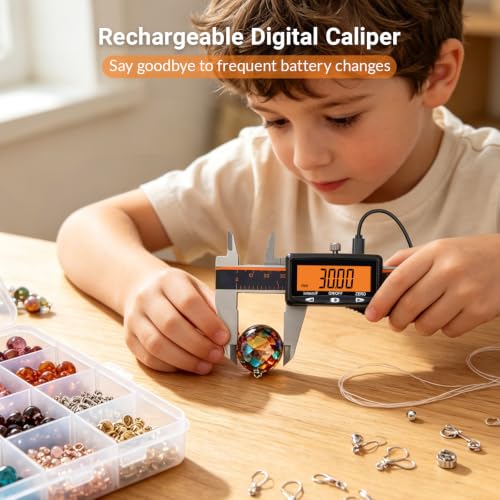 HARDELL upgraded 6-inch digital caliper with USB-C charging and orange LCD display