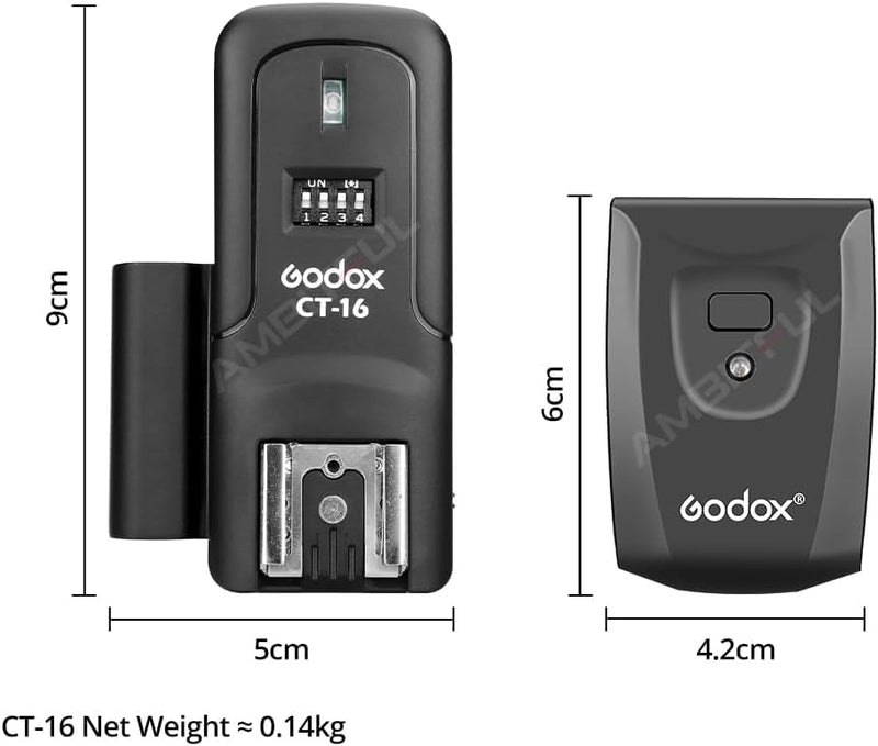 Godox CT-16 Flash Trigger Kit, 433MHz Radio Transmitter Receiver Set 1 Transmitter + 2 Receivers