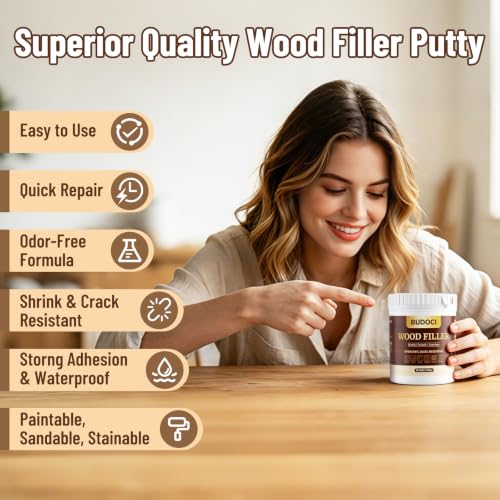 BUDOCI white wood filler, 10.58 oz sandable and paintable wood putty container