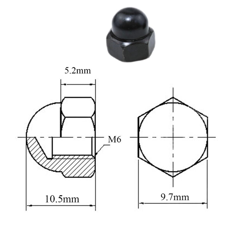 [Australia - AusPower] - Black Stainless Steel Female Hexagon Socket Nuts Decorative Nuts Nut Covers M6 Acorn Nuts-30PCS 