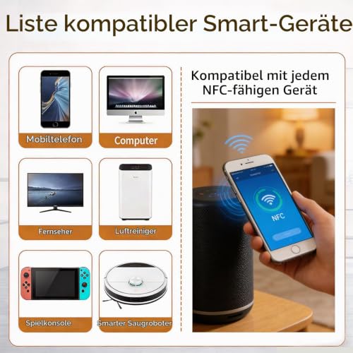 NFC Sticker NTAG213 12 Pieces 1 cm, NFC Tag Sticker, Writeable, RFID Sticker for Mobile Phones and Smart Devices, for Smart Home and IoT