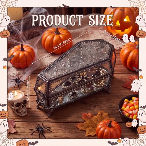 Vesici Halloween Glass Coffin Jewelry Box Embossed Trinket Box with Lid