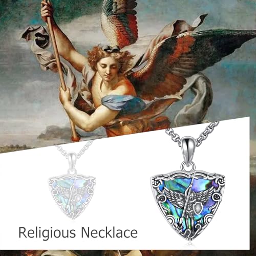 URONE St. Michael Necklace 925 Sterling Silver Saint Michael Pendant Necklace Saint Amulet Catholic Jewellery Gifts for Men Women