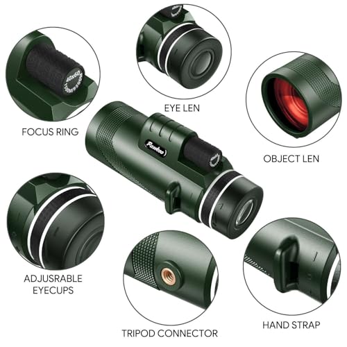 40X60 Monocular Telescope, High Power Monocular for Adults with Phone Adapter & Tripod & Hand Strap, Equipped with BAK4 Prism for Bird Watching Deep Green