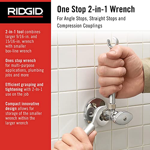 RIDGID Model 2002 One Stop 2-in-1 open-end wrench for angle stops, straight stops, and compression couplings
