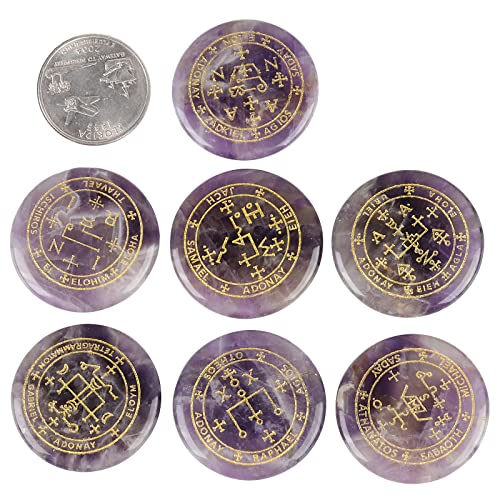 mookaitedecor 7 Piece Stones with Engraved Magic Archangel Symbol Purple Amethyst