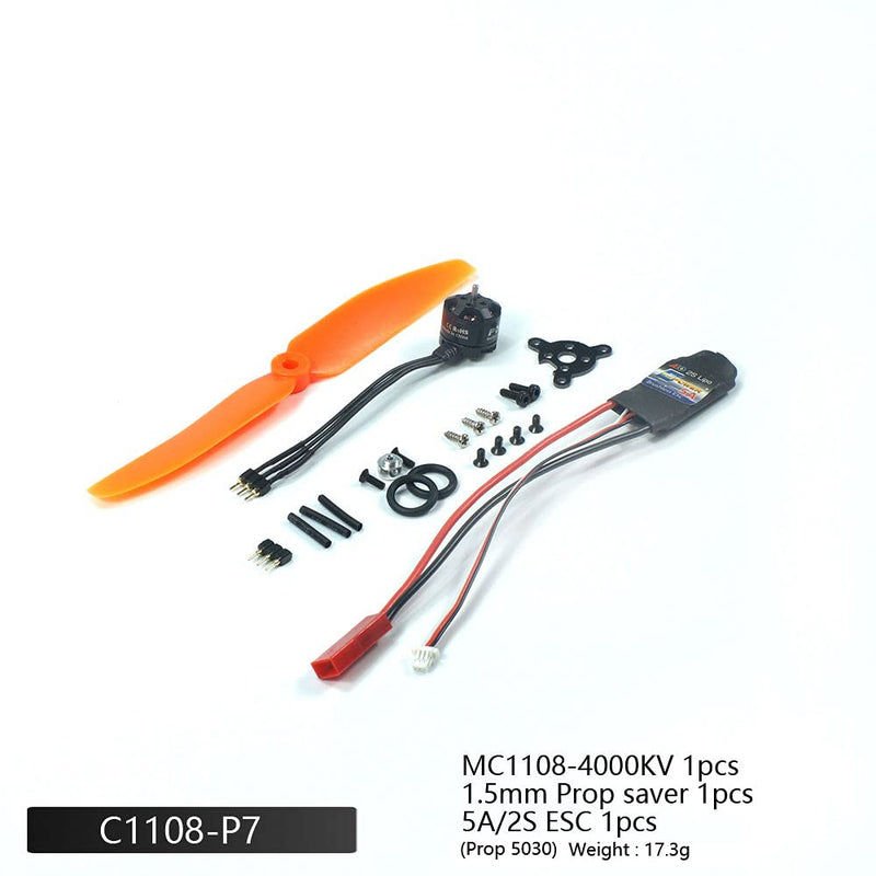 [Australia - AusPower] - 2S 7.4V Micro Brushless Motor MC1108-4000KV with 1S/2S 5A ESC+5030 Prop Power Combo Used for Fixed Wing Micro Indoor Airplane F3P Model Airplane (C1108-P7) C1108-P7 