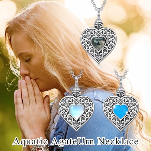 Rose & Daisy Urn Necklace - Sterling Silver Cremation Keepsake Memorial Jewelry Heart Urn Necklace-Moonstone