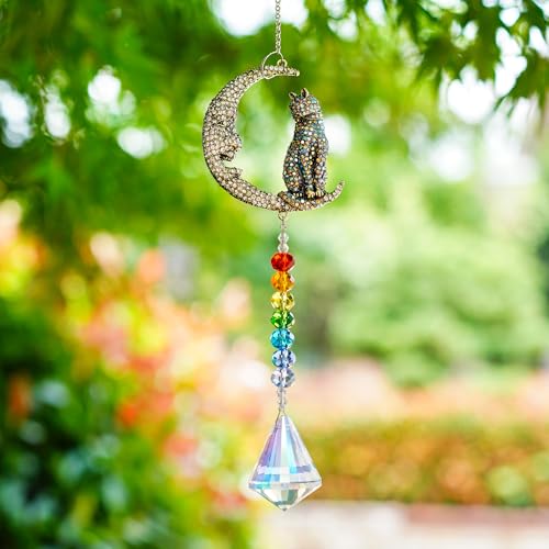 Moon Cat Crystal Suncatcher Prism Rainbow Maker Hanging Window Decor Moon-cat