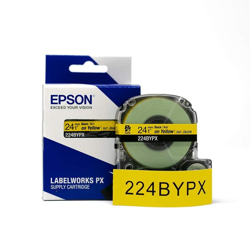 [Australia - AusPower] - Epson LABELWORKS 224BYPX Genuine PET (Polyester) Tape Cartridge - Black on Yellow Industrial Label Maker Tape - 1" (24MM) Wide, 30 ft 