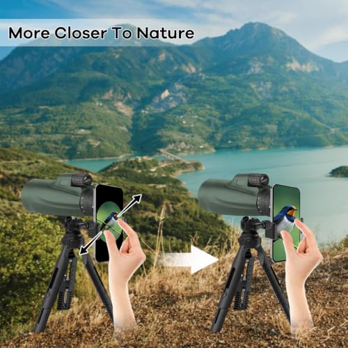 Monocular Telescope 80 x 100 High Powered Monoculars for Adults with Tripod, Monocular for Smartphone Suitable for Bird Watching Larger Vision Monoculars for Adults with BAK4 Prism & FMC Lens Green