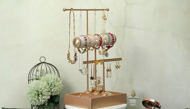 Jewelry Organizer Stand 3 Tier Hanging Jewelry Organizer for Earring Necklace Bracelet Holder Jewelry Ring Perfume Organizer Box Holder Storage (3-Tier Gold)…… 3-Tier Gold
