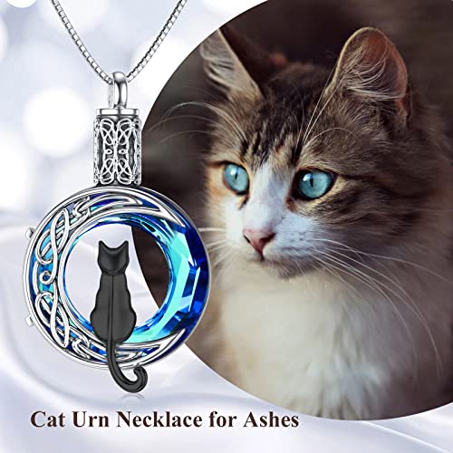 TOUPOP Cat Cremation Jewelry for Ashes Sterling Silver Cat Moon Urn Necklace that Hold Human Pet Ashes Memorial Keepsake Jewelry Black Cat