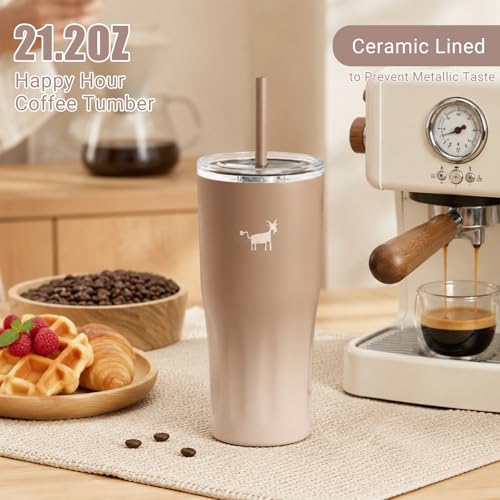 CHEERFUL GOAT Ceramic Travel Tumbler Ceramic Coffee Mug with 2 Lids Latte Ombre