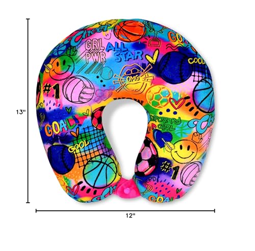 iscream + Corey Paige Designs Silky Fleece 12" Neck Support Pillow for Comfort and Travel - Sporty Girl