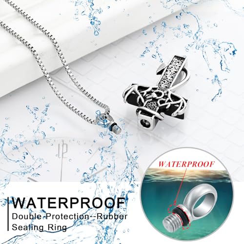 XSMZB Cross Cremation Jewelry Urn Necklace for Human Ashes Fish Hook Memorial Urn Pendant Deer Antler Cross Ashes Holder Keepsake Jewelry Silver-Black