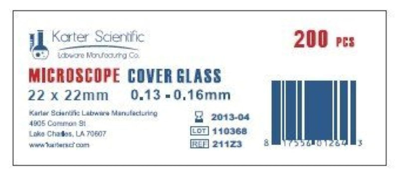 [Australia - AusPower] - Standard Microscope Cover Slips, 1 Thick, 22x22mm, Karter Scientific 211Z3 (Pack of 200) Pack of 200 