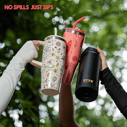 32 Oz Insulated Stainless Steel Tumbler with Handle and Straw lid | Limited Edition | Ceramic Lined Interior | Leak-proof | Travel Mug for Hot/Cold Drink | Carrying Bag Gift Blossom