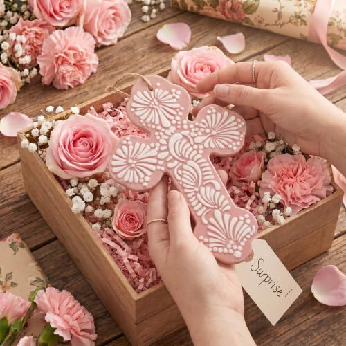 Ferrochef Cross for Wall Talavera Ceramic Cross Decor Mexican, Pink