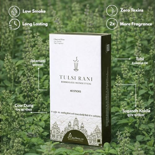 Bambooless Incense Sticks | Natural Agarbatti for Pooja, Meditation & Relaxation | Chemical-Free, Long-Lasting Fragrance | 40 Sticks Per Pack (Tulsi Rani) Holy Basil/Tulsi