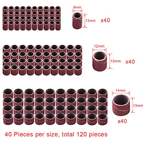 AUSTOR 132 Pieces Drum Sander Set with Free Box Including 120 Pieces Nail Sanding Band Sleeves and 12 Pieces Drum Mandrels for Dremel Rotary Tool