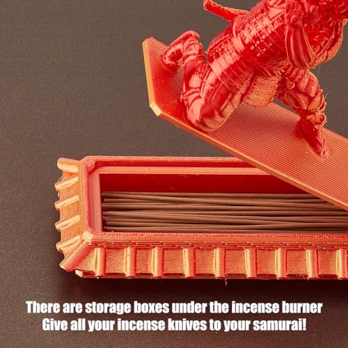 DICOSMETIC Incense Holder Samurai Incense Burner Orange Red Incenses Holder with Storage Box Ash Catcher Warrior Incenses Burner for Aromatherapy Meditation Yoga Room Decor
