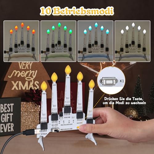 Christmas Soldering Kit, 5 LED Candles with Remote Control, 10 Light Modes & Brightness Adjustment, DIY Electronics Kit for Adults - Desk Decoration, Party Light, Electronics Learning Project