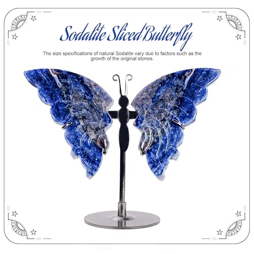 Apengshi Crystal Butterfly Ornament, Amethyst Agate Wings, Home Office Tabletop Decor (Sodalite) Sodalite