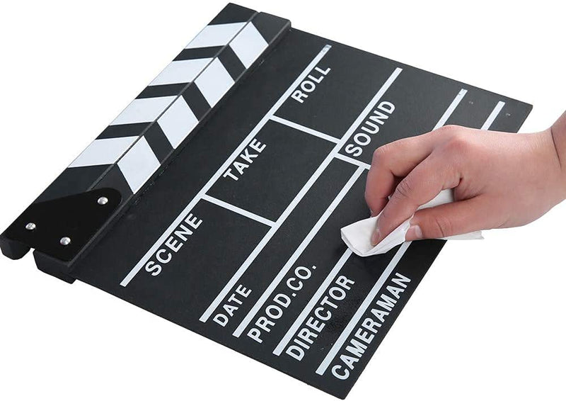 [Australia - AusPower] - Movie Film Clap Board, Hollywood Clapper Board Wooden Film Movie Clapboard Accessory with Black & White, 12"x11" Give Away White Erasable Pen 