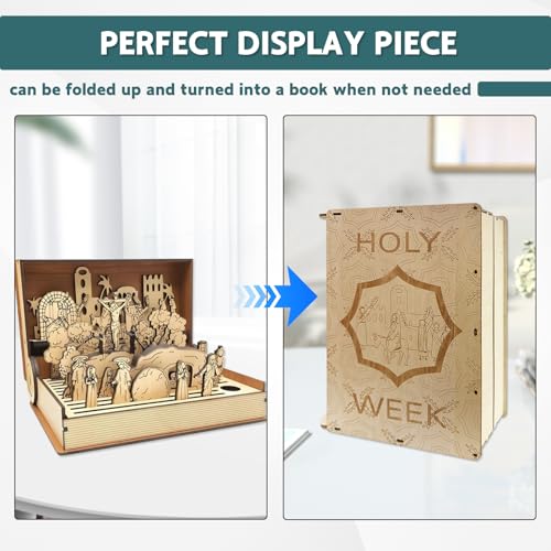 Gonggi Easter Holy Week Book, Wooden Easters Resurrection Scene Set, DIY Teaching Aid Christ Centered Keepsake Gift Handmade Family Home Decoration for Week Desktop Ornament