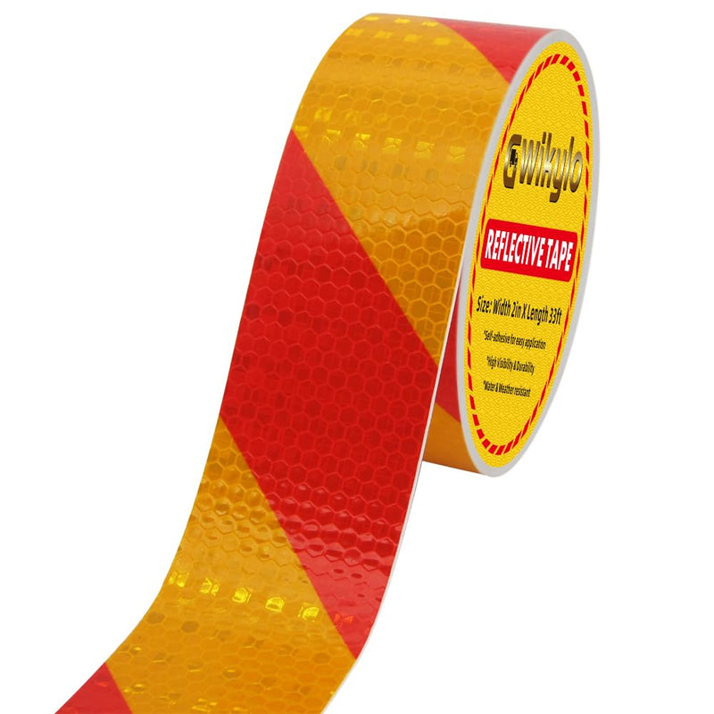Arrow Reflective Tape Waterproof Caution Safety Tape Hazard Stickers Reflector Stripes for Warehouse, Floor,Wall Warning Signs (Yellowred Stripe, 2Inch x 33 Ft) Yellowred Stripe