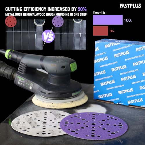 FASTPLUS 6-inch 800 grit ceramic hook and loop sanding discs, 49-hole design, 50-piece pack