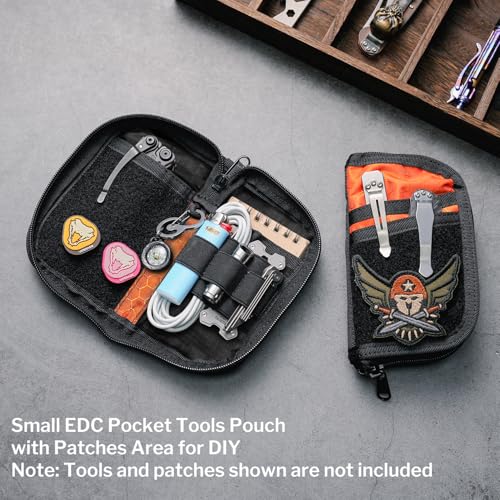 VIPERADE VE22 orange EDC pouch with 9 compartments, DIY patch areas, and compact tool organizer design