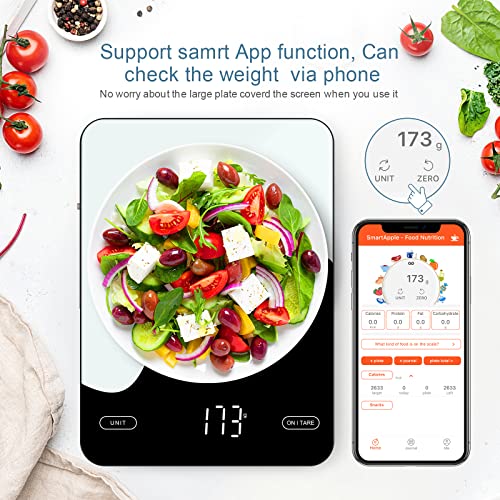 Digital Food Scale Rechargeable, 22lb/10kg Smart Kitchen Scales for Weight Loss, 1g/0.1oz Smart Food Scale with Nutrition Calculator APP, Kitchen Baking Mini Digital Scale