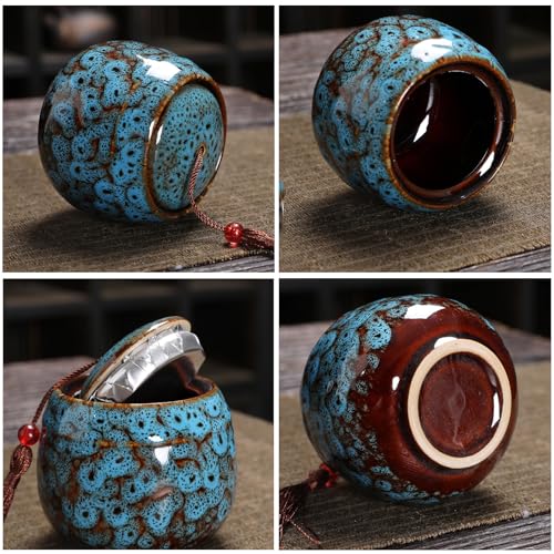 Keepsake Urns Ashes Small Boxes, Mini Funeral Cremation Urns - Fits a Small Amount of Cremated Remains - Display Burial at Home or Office Decor (Blue Ocean, Hand Ceramics