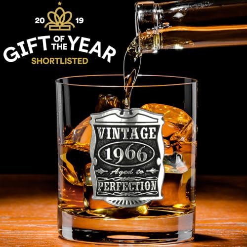English Pewter Company Vintage Years 1966 60th Birthday or Anniversary Old Fashioned Whisky Rocks Glass Tumbler - Unique Gift Idea For Men [VIN002]