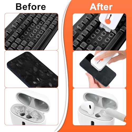 Keyboard Cleaner Laptop Cleaning Kit, Keyboard Cleaning Kit with Retractable Keyboard Brush and Multi-Function Cleaning Pen for MacBook iPad iPhone, Tablet, PC, Camera Lens, Phone, PC Monitor Orange