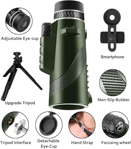 Monocular-Telescope 80x100 High Powered Monoculars High Definition for Adults High Powered with Smartphone Adapter Telescope Hunting Wildlife Bird Watching Travel Camping Hiking-Dark Green 1