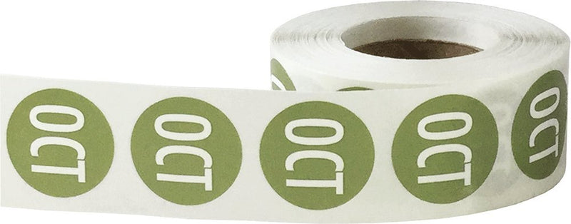 Olive October Circle Month Stickers, 3/4 Inch Round, 500 Vibrant Adhesive Labels on a Roll for Scheduling, Organization, and Inventory - Made in the USA Olive October