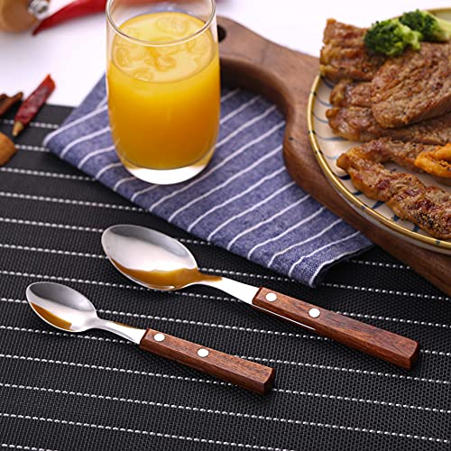 Set of 16 stainless steel dinner forks with wooden handles from HAPPY KIT's flatware silverware set.