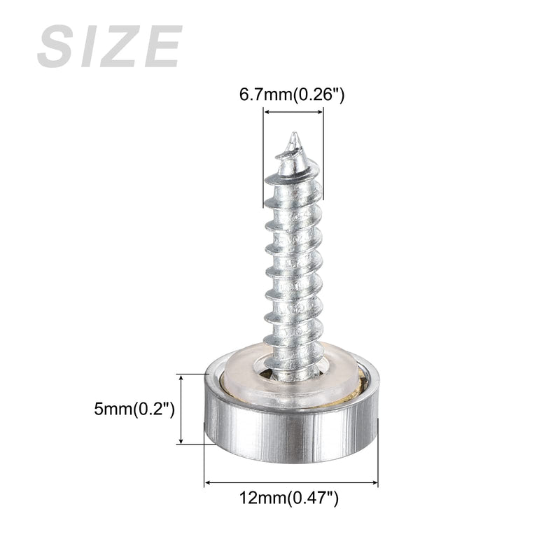 [Australia - AusPower] - Mirror Screws (12mm/0.47") 8Pcs, Brass Decorative Cover Cap Nail - for Sign Advertising Hardware, Construction, Silver Tone 12mm 