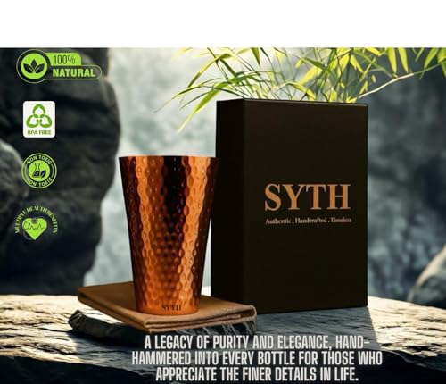 SYTH 100% Pure Copper Luxury Tumblers Set of 2 –18 Oz Large Drinkware Glass for Cocktails, Iced Tea, Moscow Mule, Water, Ayurvedic Detox, Handcrafted Hammered Copper Cups | Luxury Gift Packaging| (2)
