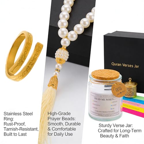 INSYOHO Quran Verse Jar, Islamic Verse Jar & Ayatul Kursi Rings & Muslim Prayer Beads, Eid Ramadan Gifts, Islamic Home Decor & Spiritual Reminder