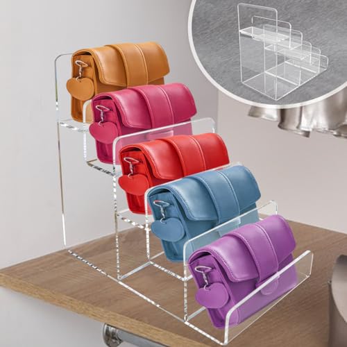 Acrylic Wallet Display Stand Holder 5-Tier Clear Riser Display Shelf Handbag Display Stand Holder Purse Stand Jewelry Display For Phone,Greeting Cards,Business Cards Size 5Tier
