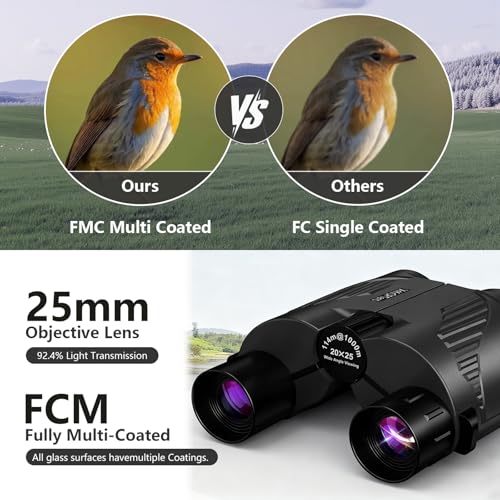 20x25 Compact Binoculars with Strap for Kids and Adults, Sharp Clear, Mini Low Weight Binoculars for Bird Watching,Hiking Outdoor, Cruise Ship,Concert Black