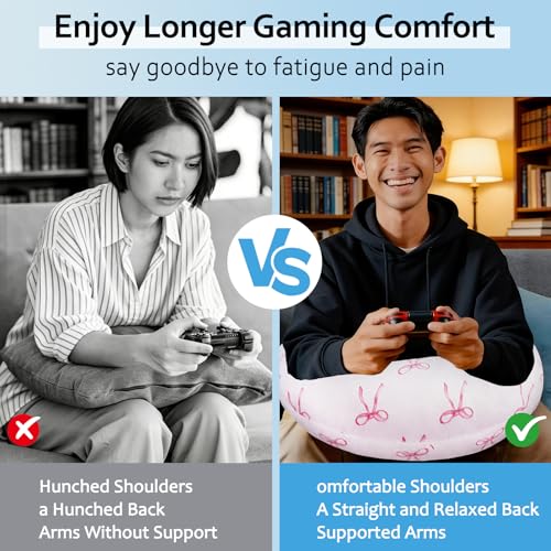 Crafting Pillow for Crocheting, Crochet Pillow for Lap Support, 12 Fun Print Styles, Ergonomic Arm Support, For Bed, Floor, Chair Comfort, Pain Relief and Fatigue for Gaming and Woking (Bow Tie) Bow Tie