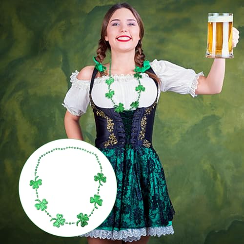 POPETPOP Green Shamrock Necklaces Practical and Creative Accessories 3pcs Eye-catching Plastic Neck Chains for St Patrick's Day Party for Birthday Celebrations